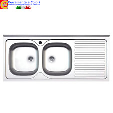 Lavello Cucina Ad Appoggio 2 Vasche SX Gocciolatoio DX Acciaio INOX 120x50 cm