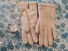 Guanti foderati beige in vera