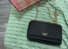 Victoria Secret borsa a tracolla originale di pelle nera con catena d'oro
