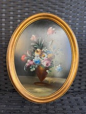 DIPINTO OVALE OLIO SU TAVOLETTA DI NATURA MORTA FLOREALE - FIRMATO - 900