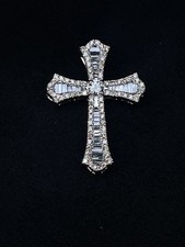 Ciondolo croce diamantata simulata taglio baguette con catenina placcata oro rosa 14 kt