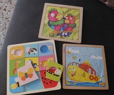 Set 3 Puzzle In Legno Per Bambini Con Forme Colori Animali