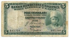 5 FRANCHI ORO BANCA NAZIONALE D'ALBANIA PROTETTORATO MARZO 1930 MB/BB