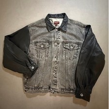 Pepe Jeans Denim Pelle Con Maniche Giacca Nero Grigio Lavaggio Acido Uomo Taglia L