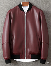 Giacca pelle uomo rosso scuro
