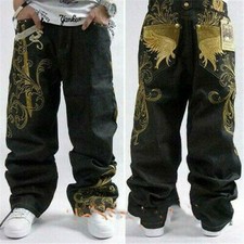 Jeans uomo denim ricamo larghi