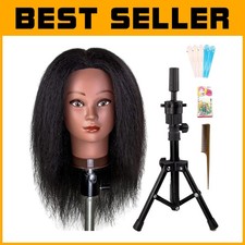 Testa di Bambola Professionale 100% Capelli Umani con Capelli Ricci 16" per Allenamento