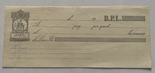Cambiale lire p - 18, b.p.l