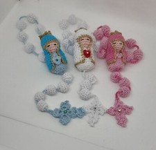 Coroncina rosario all'uncinetto con Madonnina,idea regalo, bomboniera, preghiera