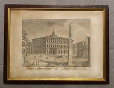 ANTICO QUADRO ACQUAFORTE SU CARTA PALAZZO DI MONTE CITORIO MARIANO VASI 1807