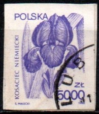 Polonia 1990 - German Iris (Iris germanica) - Piante medicinali - su frammento