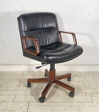 POLTRONA UFFICIO VAGHI GIREVOLE DESIGN ITALY LEGNO PELLE ARMCHAIR OFFICE ANNI 70