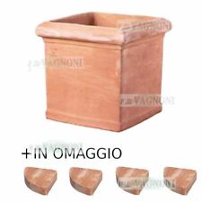 Vaso quadrato cubo liscio con omaggio piedini in terracotta cotto toscano