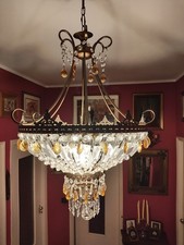 lampadario antico prima metà 900 con tutti i cristalli integri originali 4 luci