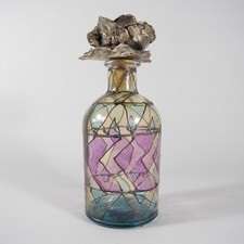 BOTTIGLIA BOTTIGLIETTA FLACONE IN VETRO COLORATO TAPPO SILVERPLATE VINTAGE V151