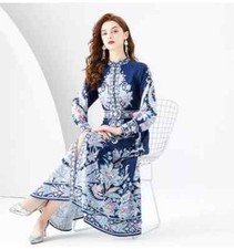 Vestito Abito Lungo Elegante Boho Blu Colorato Raso Morbido GIPSY 02140