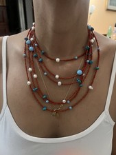 collana di vero corallo perle vere e turchesi te