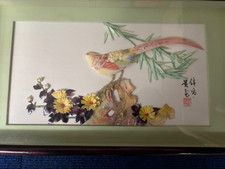 Quadro cinese antico con uccelli madreperla fiori in pietre dure Arte orientale