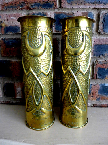 Ww1 pair trench art vase - of,