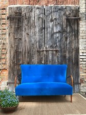 DIVANO PRIMI 900 CILIEGIO MASSICCIO VELLUTO BLU RESTAURATO ART NUVEAU LIBERTY