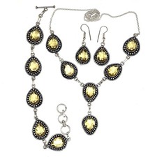 Topazio Gioielli Limone Sterling Gemma Anello Fatto a Mano Set Ciondolo