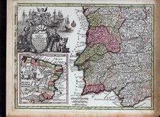 LOTTER SEUTTER ATLAS MINOR INCISIONE REGNO DEL PORTOGALLO E ALGARVE BRASILE