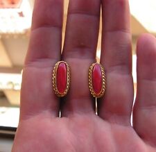 Orecchini stile antico originali non tinti grande corallo rosso sangue scuro bue colore ITALIA