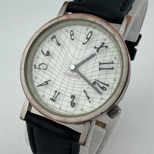 Orologio Vintage Tempus Fugit Quarzo Relatività Unisex Pelle Argento Batteria Nuova