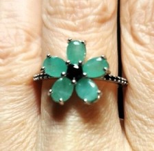 NATURAL EMERALD & BLACK SPINEL 925 STERLING SILVER WHITE GOLD PLATED RING