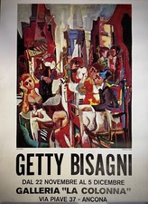 GETTY BISAGNI-Poster originale pubblicitario-Galleria La Colonna -Ancona - '70-