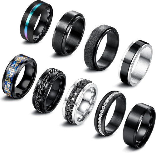 9pcs anello uomo acciaio - 9pcs,