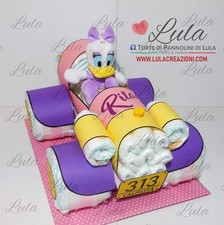 Torta Pannolini macchina Paperina con nome, nascita battesimo baby shower bimba