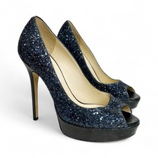 JIMMY CHOO Crown Grosso Glitter Punta aperta Tacchi a spillo EU 37