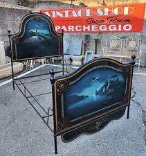 ANTICO LETTO 1 piazza ½  FERRO BATTUTO DIPINTO epoca 800 baionetta OLD IRON BED