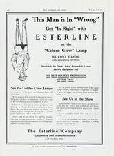 Pubblicità 1913 The Esterline Co Lafayette IN ingegneri e lampade Mfg Golden Glow