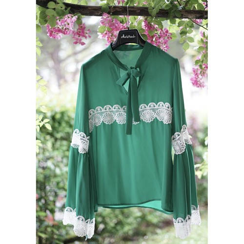 Camicetta verde con pizzo - camicetta,