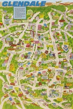 Poster mappa illustrata vintage Glendale California punti di riferimento opera d'arte 24x36