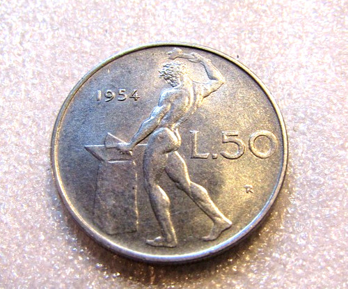 1954 italy lire - 50, coin