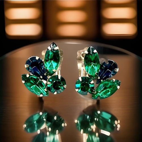 Orecchini clip strass foglie