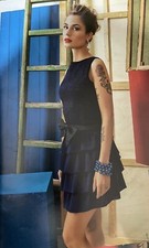 Abito Smanicato Blu A Balze Denny Rose  Taglia 44