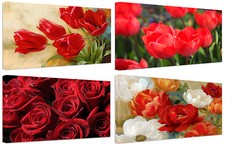 Quadri Moderni su Tela Stampa Fiori cm.120x60 Arredamento Casa Arte Design Rosso