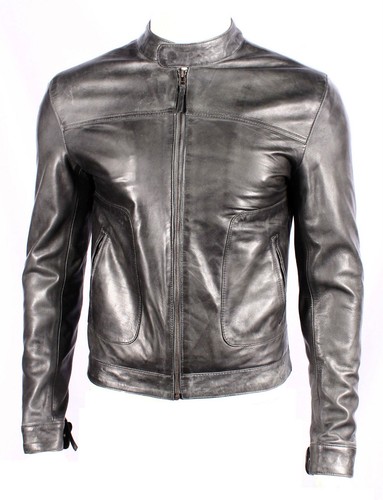 Giacca biker pelle grigia - pelle,