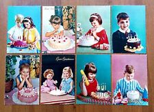 Lotto di 8 cartoline vintage Bambini Buon Compleanno torta candeline non VG 