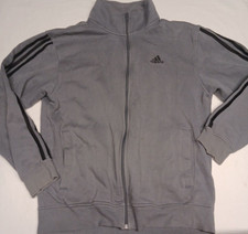 Adidas Track Suit Giacca Uomo Grigio Medio Vintage Y2K Full Zip Nero Braccia a Righe