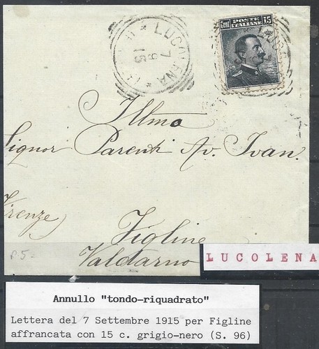 1915 15c con annullo su - 15c, t,r,