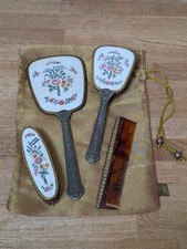 Regent Of London Vanity Set Removable Brush Mirror Comb Gold Petit Point Vintage