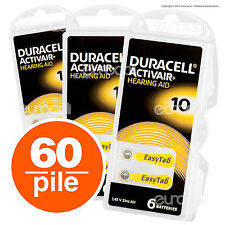 60 Batterie PILE Duracell Activair 10 per Apparecchi Acustici PROTESI udito PR70