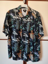 CAMICIA HAWAIANA UOMO H&M TAGLIA L COLORE NERO VERDE ARANCIONE ORIGINALE USATO