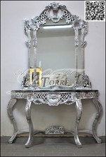 Consolle con specchio entratina Luigi XV argento in stile barocco con marmo nero