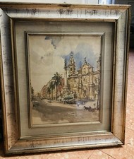 Quadro Acquerello Giulio Falzoni Autografato sul retro